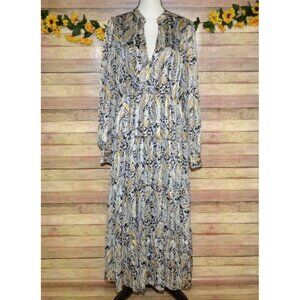 Elan Black & Gold Paisley Print Tiered Maxi Dress Women's M Metallic Romantic